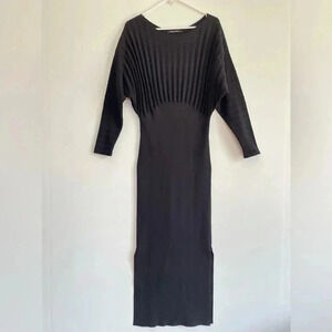 WYNN HAMLYN Black Paneled Midi Dress Long Sleeve Stretch Formal Womens S